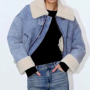 Zara Blue Jean Jacket with Cream Details